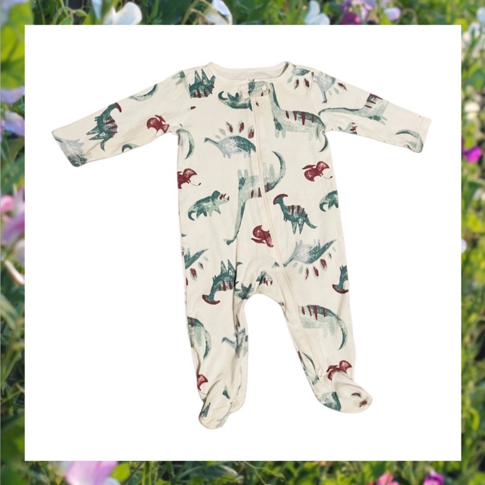 CARTERS Off-White & Green Footie Dino Print One Piece Sleeper.